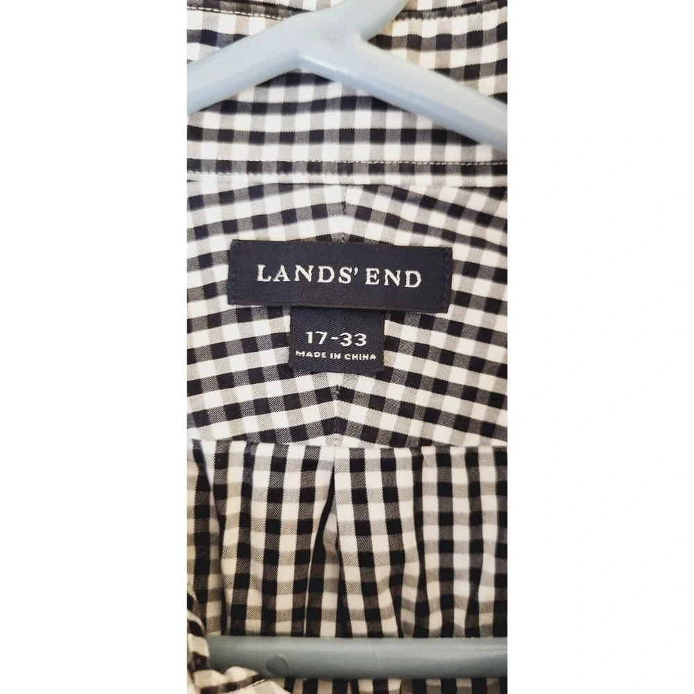 LANDS END Large 16 - 33 MENS SHIRT TRADITIONAL FIT Black Gingham Button Down‎